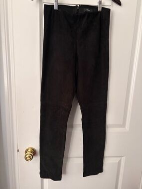 Theory Navalane L Stretch Hide Lamb Leather Suede Black Pants - Size 4